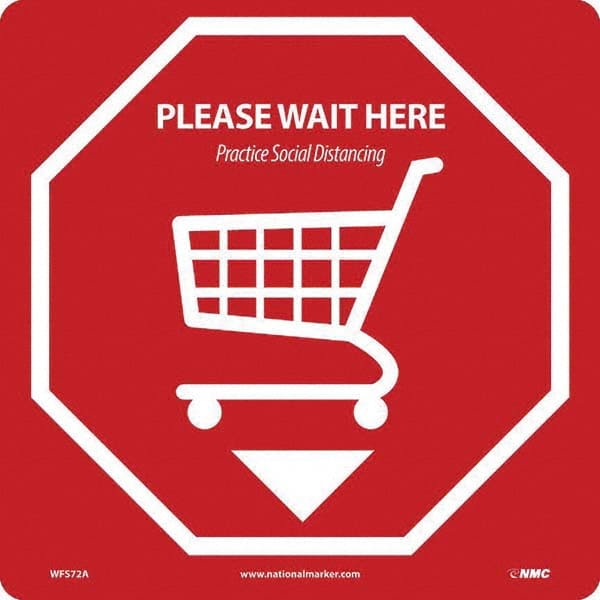 NMC - "Please Wait Here" Adhesive-Backed Floor Sign - Exact Industrial Supply