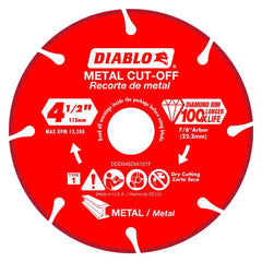 Freud - Wet & Dry-Cut Saw Blades; Blade Diameter (Inch): 4-1/2 ; Blade Material: Diamond-Tipped ; Arbor Style: Standard Round ; Arbor Hole Diameter (Inch): 7/8 ; Arbor Hole Diameter (Decimal Inch): 7/8 ; Application: Metal Cutting - Exact Industrial Supply