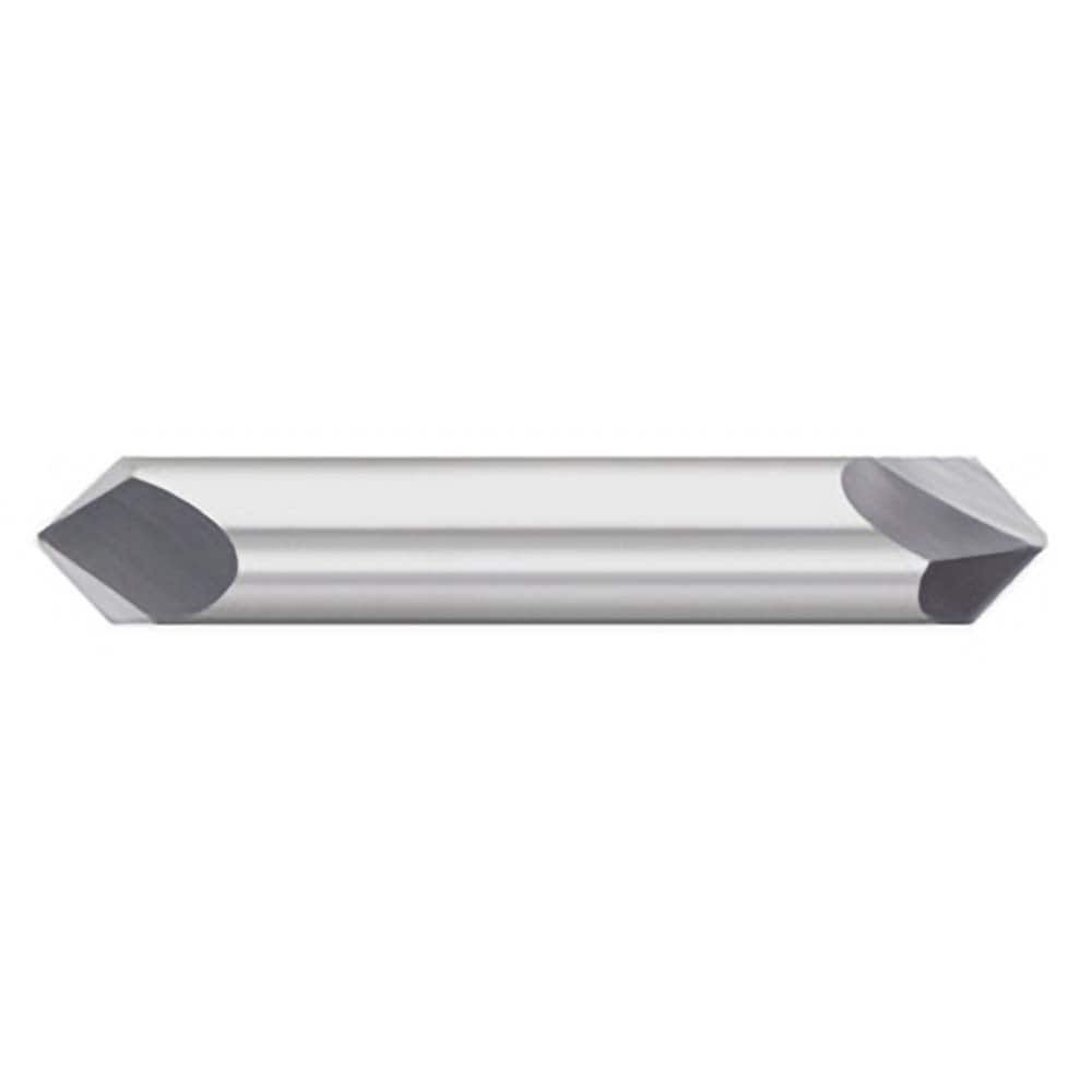 Chamfer Mill: 2 Flutes, Solid Carbide 2-1/2″ OAL, 3/8″ Shank Dia, Bright/Uncoated