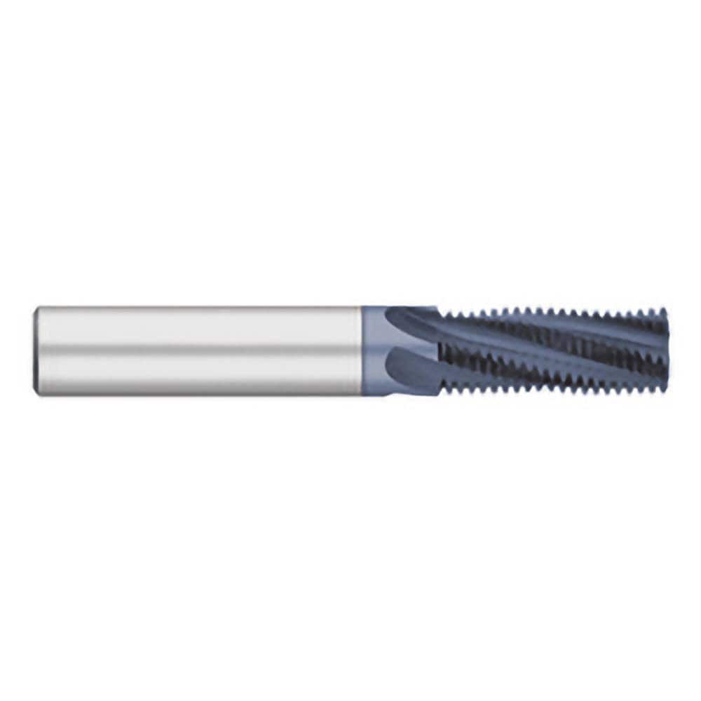 Helical Flute Thread Mill: #2-56, Internal & External, 3 Flute, 1/8″ Shank Dia, Solid Carbide 56 TPI, 0.065″ Cut Dia, 1/8″ LOC, 2″ OAL, AlTiN Coated