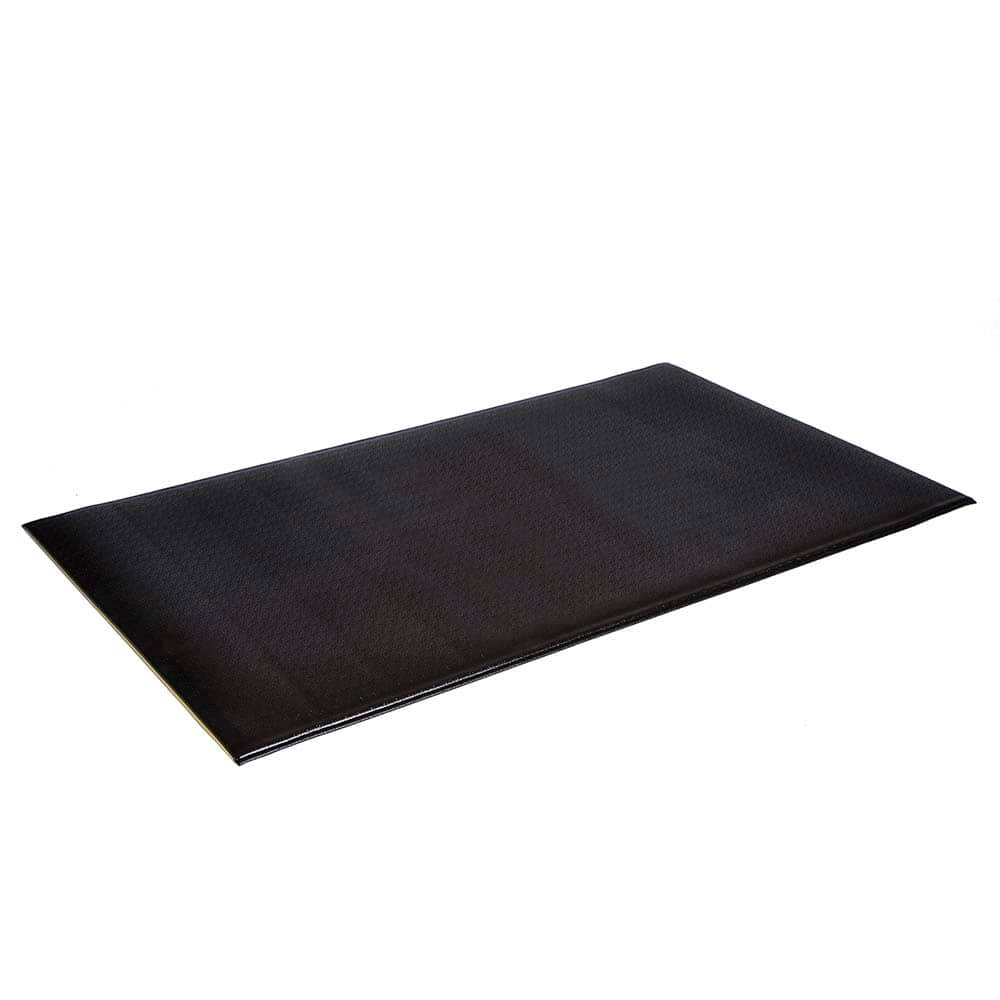 Anti-Fatigue Mat: 12' Length, 3' Wide, 9/16″ Thick, Polyvinylchloride & Vinyl Pebbled, Black, Dry