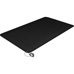 Anti-Fatigue Mat: 75' Length, 3' Wide, 9/16″ Thick, Vinyl & Polyvinylchloride Diamond Plate, Black, Dry