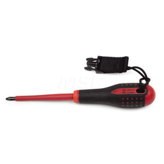 Phillips Screwdrivers; Tool Type: Tethered Phillips Screwdriver; Handle Style/Material: Ergonomic; Rubberized Cushion Grip; Phillips Point Size: #2; Blade Length (Inch): 4; Overall Length Range: 7″ - 9.9″; Overall Length (Inch): 8-3/4