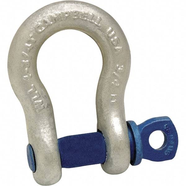 Campbell - 7/8" Nominal Chain Size, 6.5 Ton Carbon Steel Screw Anchor Shackle - 1" Pin Diam, 1-7/16" Wide Inside Jaw, 2-1/16" Inside Width, 2" Max Body Thickness - Exact Industrial Supply