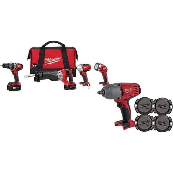 Milwaukee Tool - 18 Volt Cordless Tool Combination Kit - Includes 1/2" Hammer Drill, 1/4" Hex Impact Driver & Sawzall Reciprocating Saw, Lithium-Ion Battery Included - Exact Industrial Supply