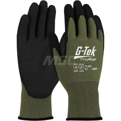 Cut-Resistant Gloves: Size 2XL, ANSI Cut A9, NeoFoam, PolyKor Green & Black, Palm & Fingers Coated