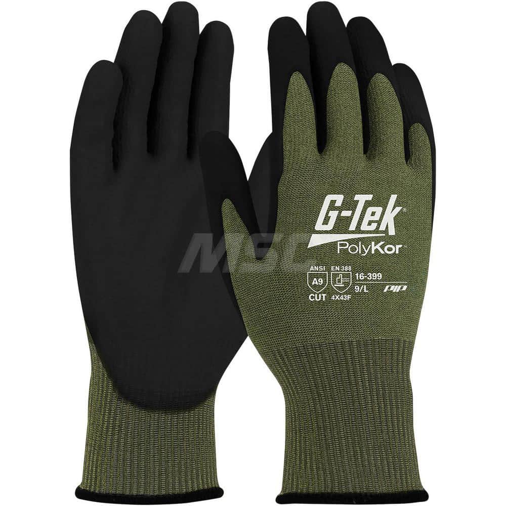 Cut-Resistant Gloves: Size S, ANSI Cut A9, NeoFoam, PolyKor Green & Black, Palm & Fingers Coated