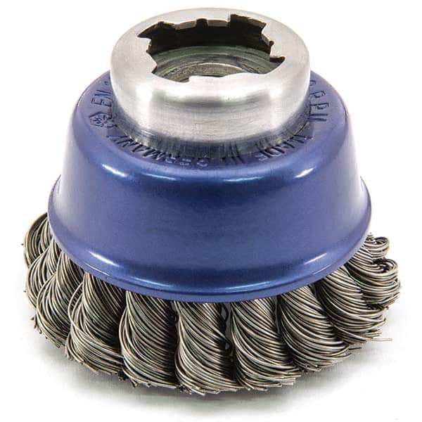 Osborn - 2-1/2" Diam 5/8-11 Threaded Arbor Stainless Steel Fill Cup Brush - Exact Industrial Supply