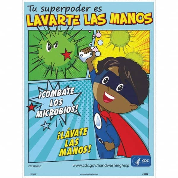 NMC - "Combate Los Microbios! L\xE1vate Las Manos!", 24" High x 18" Wide, Paper Safety Sign - Exact Industrial Supply