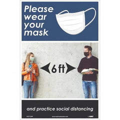 NMC - "Please Wear Your Mask and Practice Social Distancing", 18" High x 12" Wide, Paper Safety Sign - Exact Industrial Supply