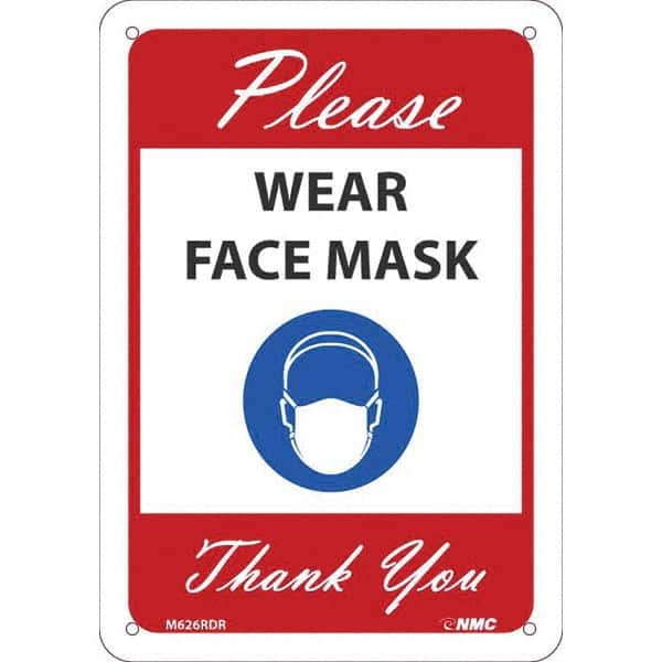 NMC - "Please Wear Face Mask Thank You", 10" High x 7" Wide, Rigid Plastic Safety Sign - Exact Industrial Supply