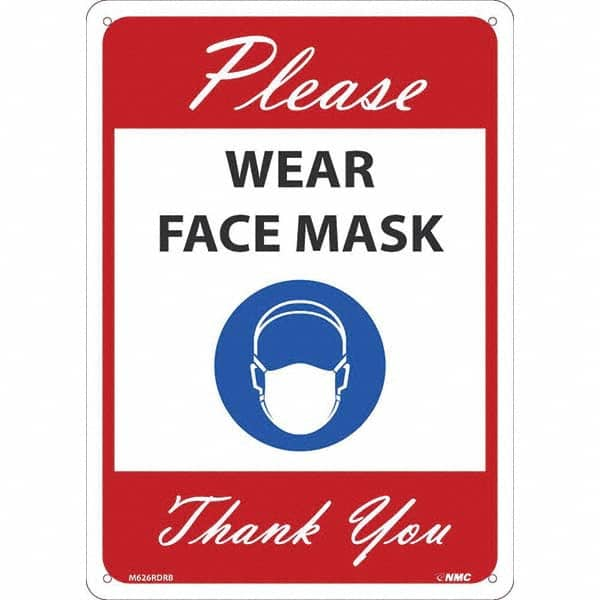 NMC - "Please Wear Face Mask Thank You", 14" High x 10" Wide, Rigid Plastic Safety Sign - Exact Industrial Supply