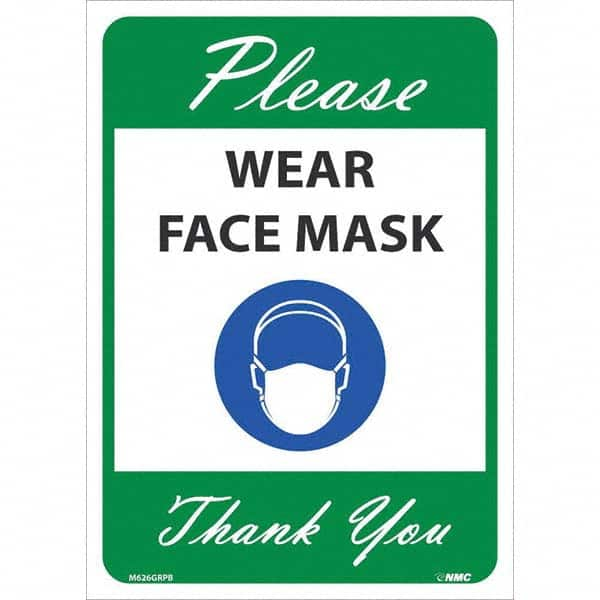 NMC - "Please Wear Face Mask Thank You", 14" High x 10" Wide, Pressure-Sensitive Vinyl Safety Sign - Exact Industrial Supply