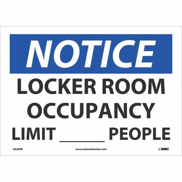 NMC - "Notice Locker Room Occupancy Limit____People", 10" High x 14" Wide, Pressure-Sensitive Vinyl Safety Sign - Exact Industrial Supply