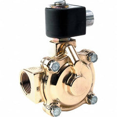 Parker - 120/60 - 110/50 VAC 1 NPT Port Brass Two-Way Internally Piloted Diaphragm Solenoid Valve - Exact Industrial Supply