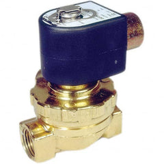 Parker - 120/60 - 110/50 VAC 1/2" NPT Port Brass Two-Way Internally Piloted Diaphragm Solenoid Valve - Exact Industrial Supply