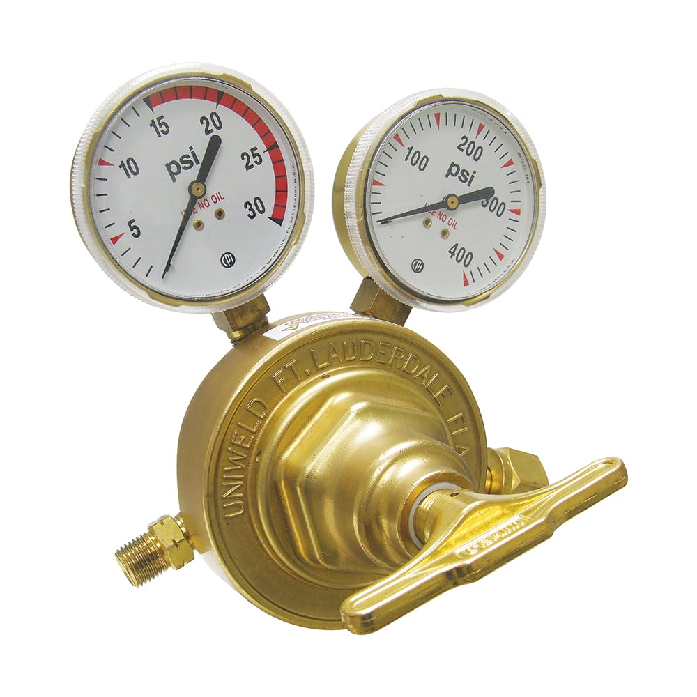 Made in USA - Welding Regulators; Gas Type: Acetylene ; CGA Inlet Connection: 510 ; Fitting Type: B L/H; Male ; Maximum Pressure (psi): 400.00 ; Thread Size: B18 ; Rotation: Clockwise - Exact Industrial Supply