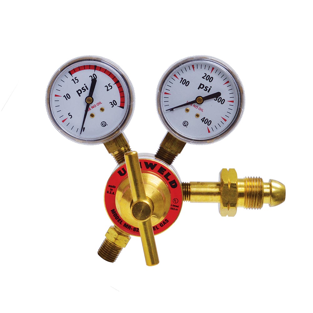 Made in USA - Welding Regulators; Gas Type: Acetylene; Acetylene (cyl w/CGA 510) ; CGA Inlet Connection: 510 ; Fitting Type: B; Male ; Maximum Pressure (psi): 400.00 ; Thread Size: 18 ; Rotation: Clockwise - Exact Industrial Supply