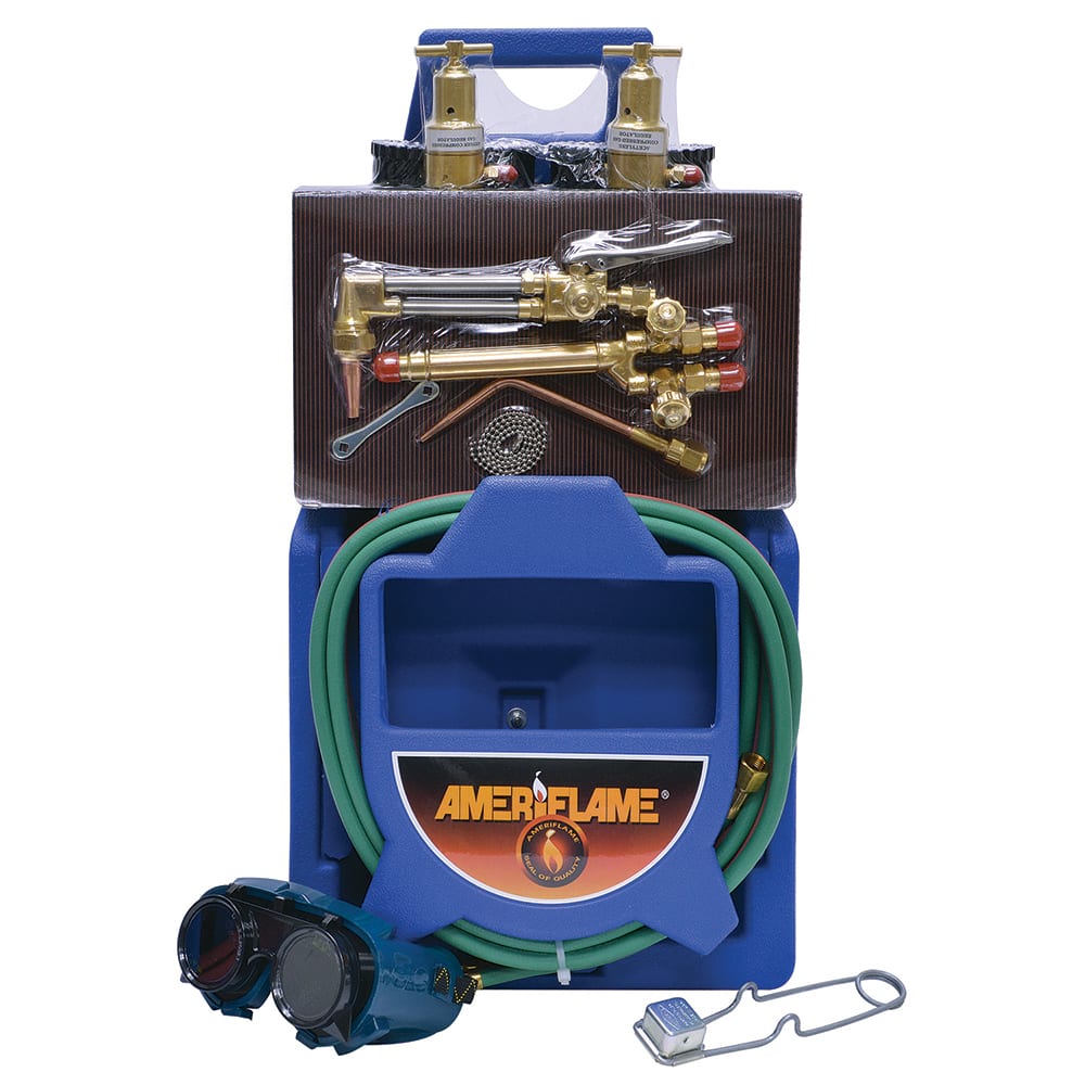 Made in USA - Oxygen/Acetylene Torch Kits; Type: Welding/Brazing/Cutting Outfit ; Welding Capacity: 1-1/4 (Inch); Maximum Heating Capacity: 5600?F ; Contents: Welding Handle WH350C; Cutting Attachment CA350C; Oxygen Regulator RO100B; Fuel Gas Regulator R - Exact Industrial Supply
