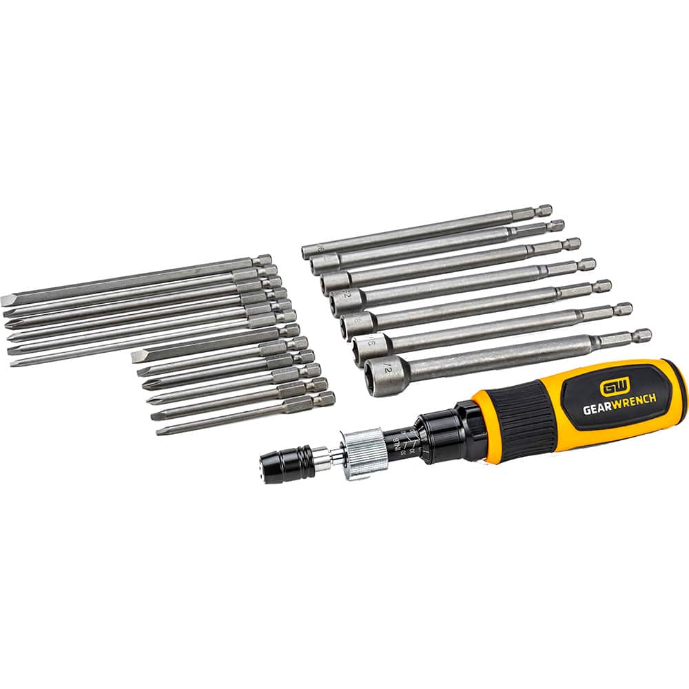 GEARWRENCH - Torque Limiting Screwdrivers; Type: Square ; Minimum Torque (Nm): 1.129 ; Minimum Torque (Inch/oz): 160.0 ; Minimum Torque (In/Lb): 10.00 (Pounds); Maximum Torque (Nm): 5.649 ; Maximum Torque (Inch/oz): 800.00 - Exact Industrial Supply