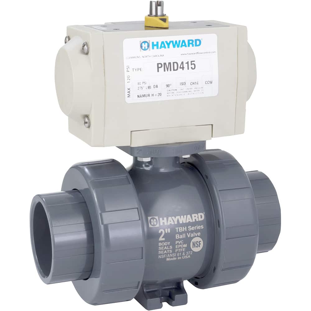 Hayward - Actuated Ball Valves; Actuator Type: Pneumatic Double Acting w/Solenoid ; Pipe Size: 2 (Inch); Material: CPVC ; Seal Material: EPDM ; Number of Pieces: 2.000 ; End Connections: Socket; Threaded