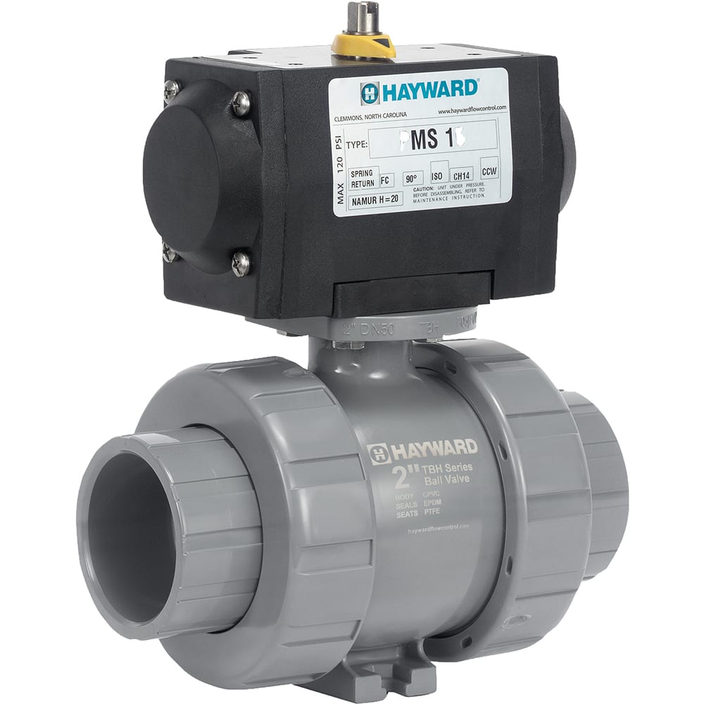 Hayward - Actuated Ball Valves; Actuator Type: Pneumatic Spring Return w/Solenoid ; Pipe Size: 1-1/2 (Inch); Material: CPVC ; Seal Material: FPM ; Number of Pieces: 2.000 ; End Connections: Socket; Threaded - Exact Industrial Supply