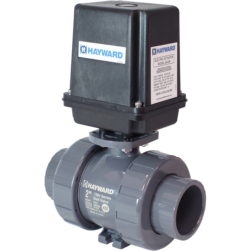 Hayward - Actuated Ball Valves; Actuator Type: Electric ; Pipe Size: 1 (Inch); Material: PVC ; Seal Material: FPM ; Number of Pieces: 2.000 ; End Connections: Socket; Threaded