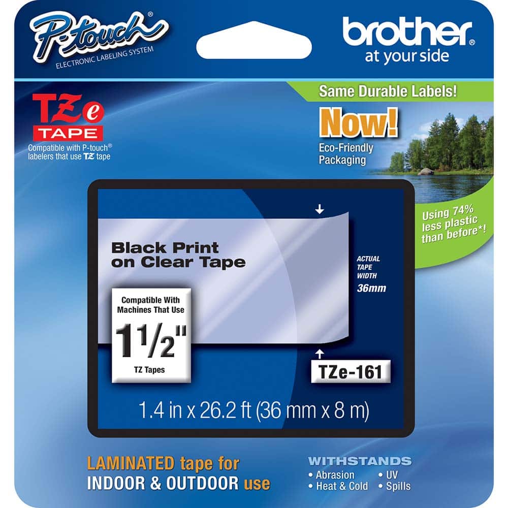 Brother - Labels, Ribbons & Tapes; Type: Label Tape ; Color: Black on Clear ; For Use With: PT-3600; PT-530; PT-550; PT-9200DX; PT-9200PC; PT-9400; PT-9500PC; PT-9600; PT-9700PC; PT-9800PCN; PT-D800W; PT-E800W; PT-P900; PT-P900W; PT-P950NW P-Touch Label - Exact Industrial Supply