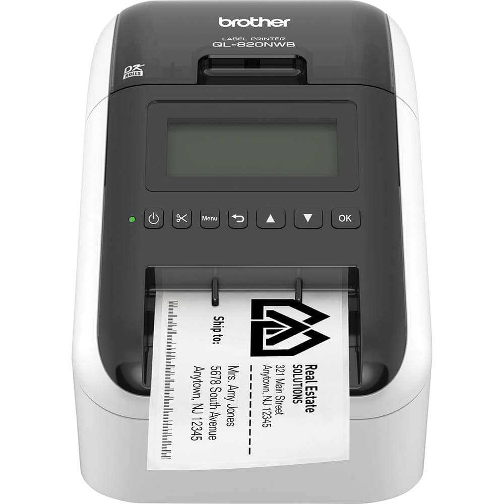 Brother - Electronic Label Makers; Type: Label Printer ; Power Source: 100-240V 50-60Hz 1.5A; Li-Ion Battery ; Resolution: 300 x 600 ; Contents: Software; USB Cable; AC Adapter; Quick Setup Guide; Documentation; Starter Rolls - (100) Die-Cut Standard Add - Exact Industrial Supply