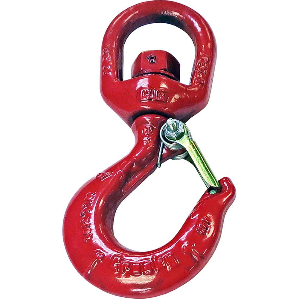 Crosby - Swivel Hoist Hooks; Hook Size: 5 Ton ; Load Limit (Ton): 5.00 ; Material: Alloy Steel ; Hook Throat (Inch): 1.4094 ; Overall Length (Inch): 9-11/16 ; Reach (Inch): 7-1/2 - Exact Industrial Supply