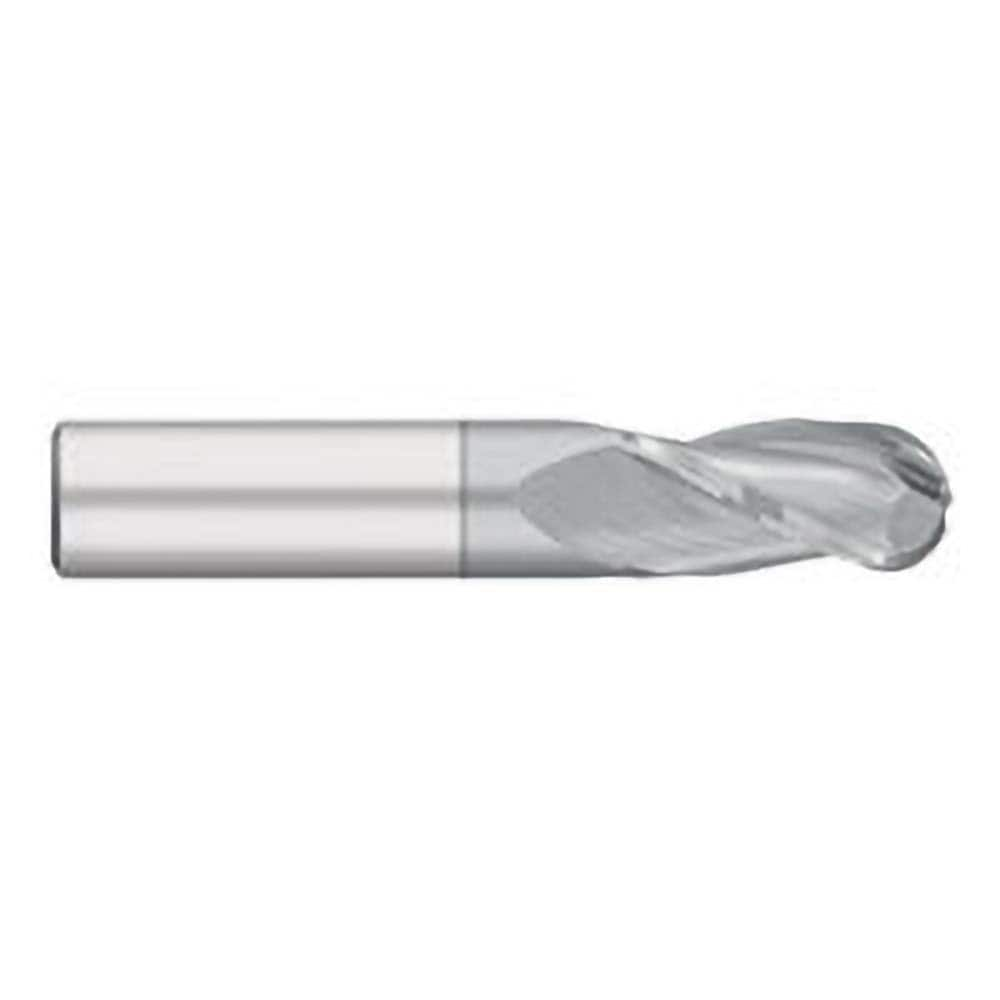 Ball End Mill: 0.1094″ Dia, 0.375″ LOC, 3 Flute, Solid Carbide 1-1/2″ OAL, 1/8″ Shank Dia, 30 ° Helix, TiCN Coated, Single End