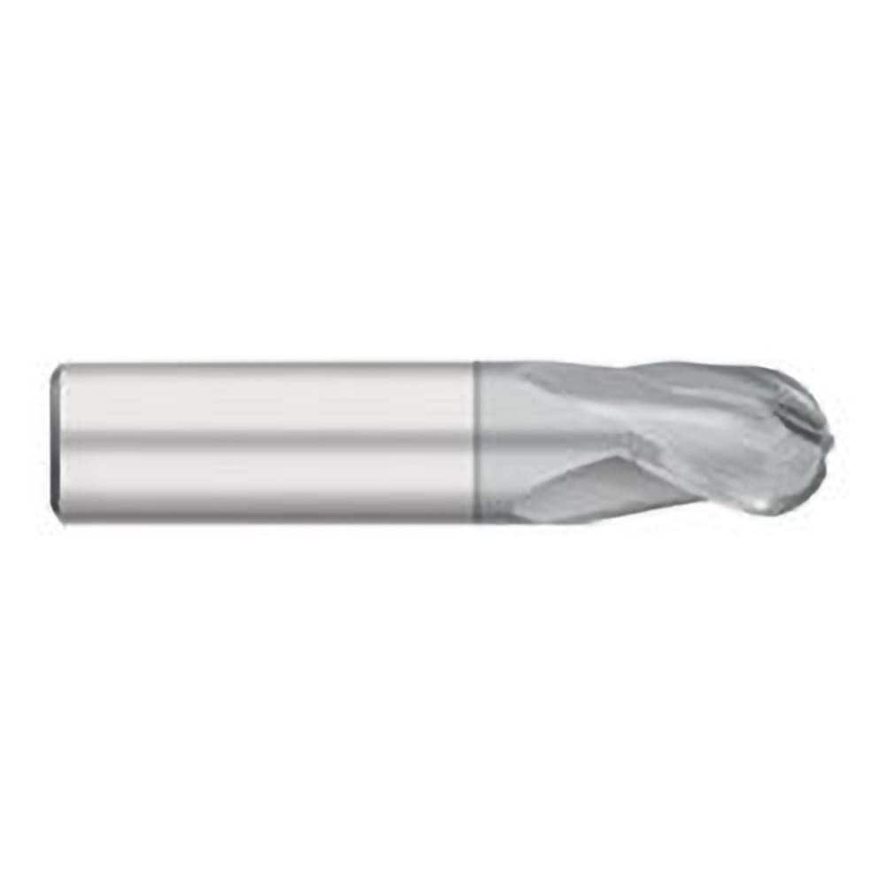 Ball End Mill: 0.125″ Dia, 0.25″ LOC, 3 Flute, Solid Carbide 1-1/2″ OAL, 1/8″ Shank Dia, 30 ° Helix, TiCN Coated, Single End