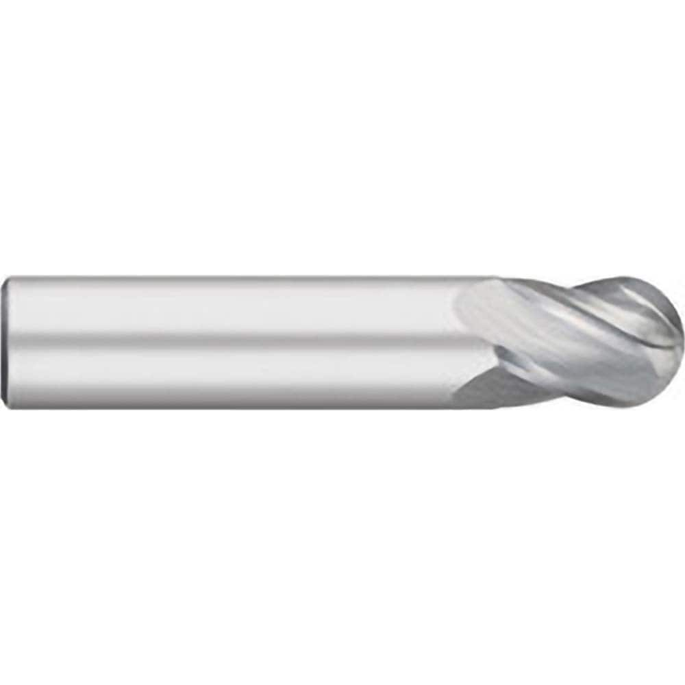 Ball End Mill: 0.1875″ Dia, 0.375″ LOC, 4 Flute, Solid Carbide 2″ OAL, 3/16″ Shank Dia, 30 ° Helix, Uncoated, Single End