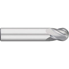 Ball End Mill: 0.1875″ Dia, 0.375″ LOC, 4 Flute, Solid Carbide 2″ OAL, 3/16″ Shank Dia, 30 ° Helix, Uncoated, Single End