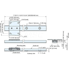 Linear Motion Systems; Type: Guide Rail; Overall Width (mm): 20.2000; Overall Length (mm): 200.0000; Bolt Hole Spacing: 50.0000; Bolt Size: #8; Height (mm): 9.5000