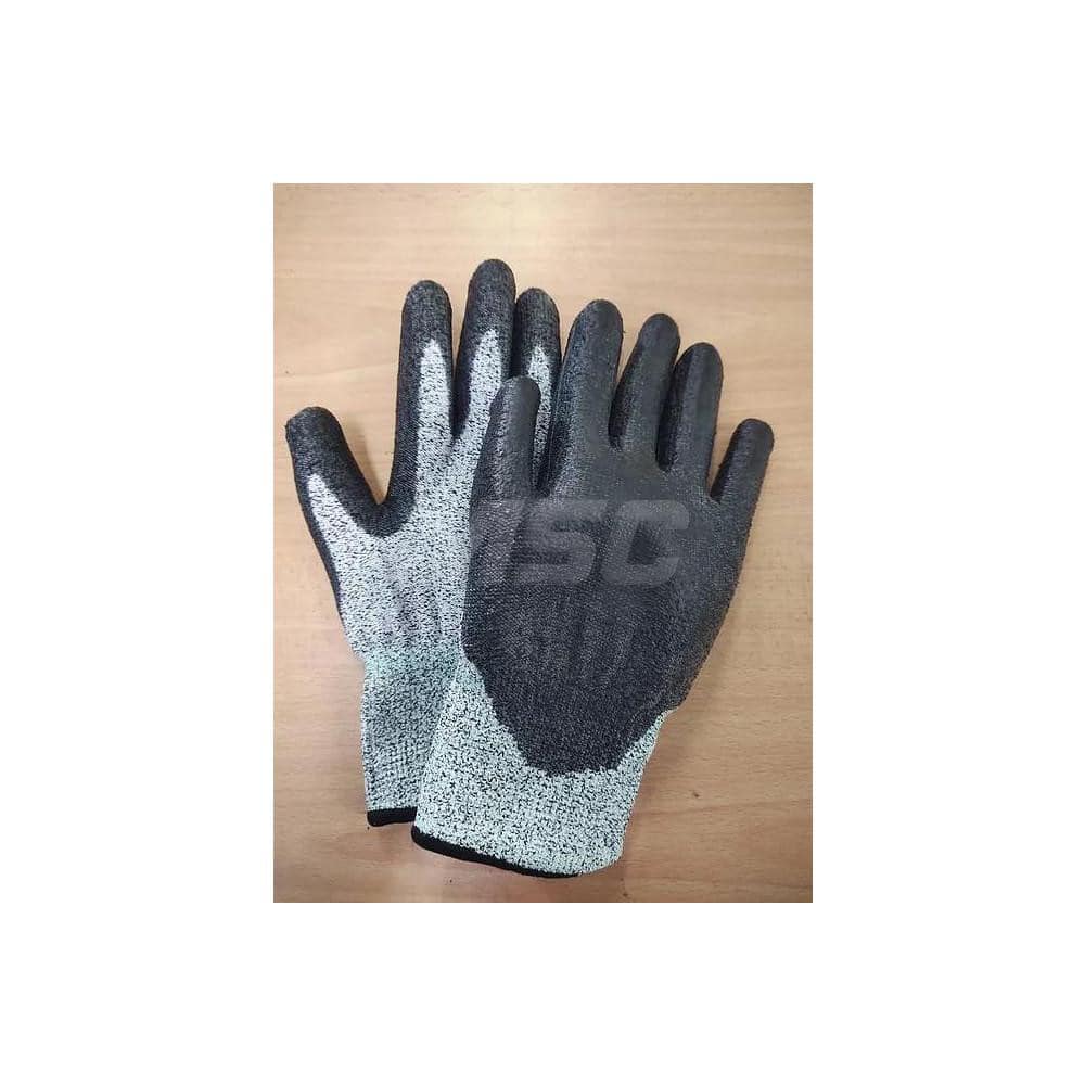 Cut-Resistant Gloves: Size XS, ANSI Cut 5, Polyurethane, UHMW-PE Black & Salt & Pepper, Palm Coated