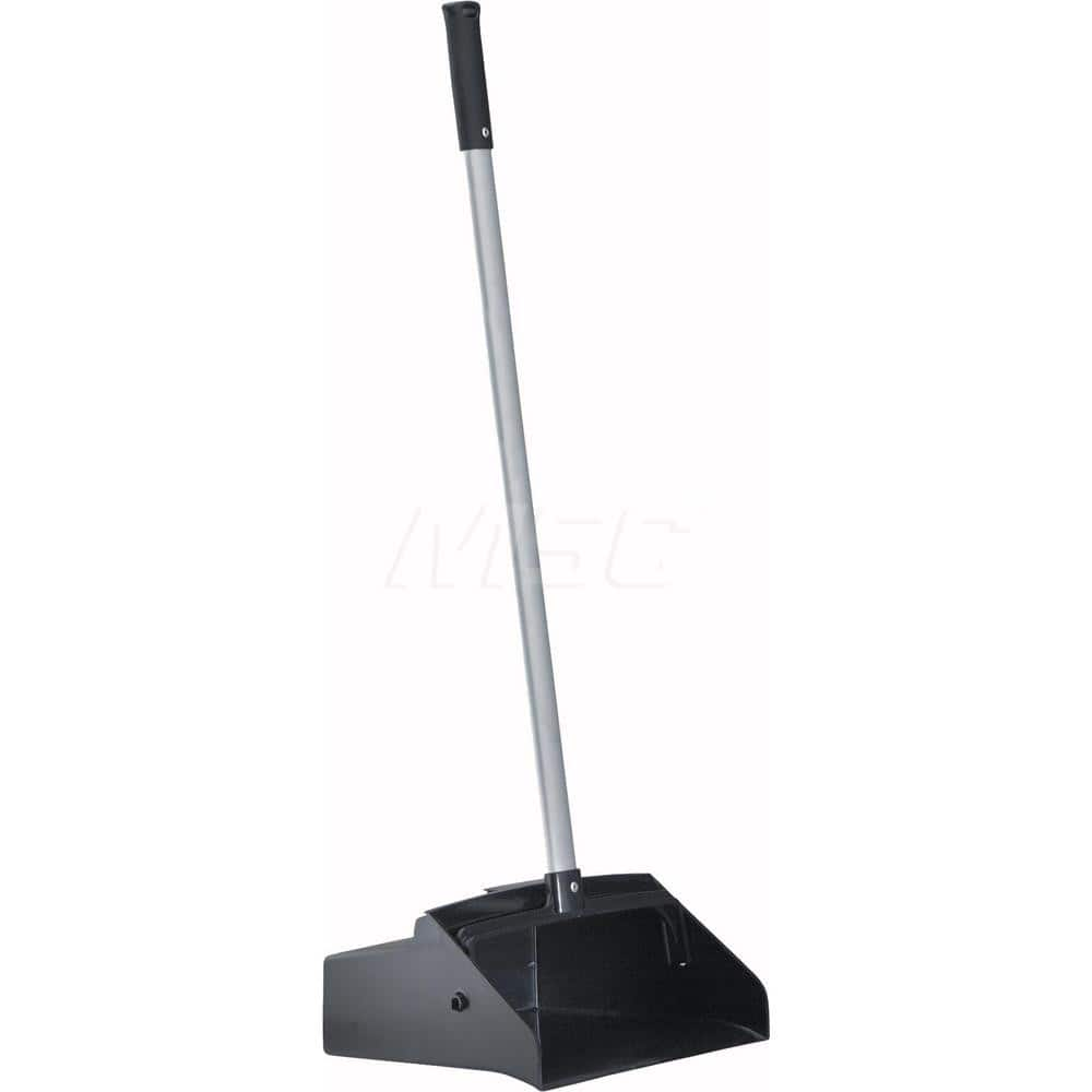 Upright Dustpan: Aluminum Body, 34″ Plastic Handle 11.75″ Wide, Black