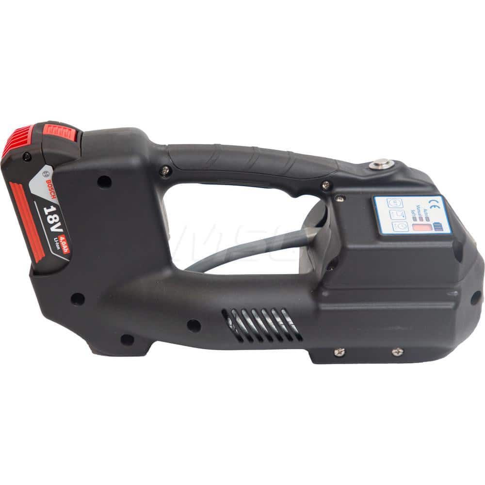 Strapping Power Tool. Tensions up to 550 LBS and seals strap with a friction weld. Comes with 2 batteries and charger
