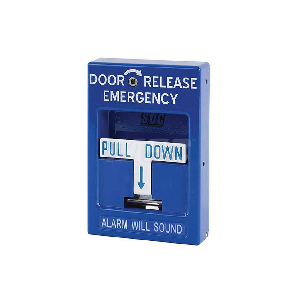 Pushbutton Control Stations; Control Station Type: Emergency Pull Station; Number of Operators: 1; Legend Markings: Pull Start; Switch Action: SPDT; Contact Configuration: SPDT; Operator Type: Handle; Color: Blue; Voltage: 3; 28; Overall Height (mm): 5-1/