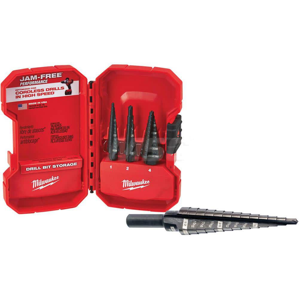 Drill Bit Set: Step Drill Bits, 90 °, High Speed Steel Oxide, Conventional, Straight Shank, Series Wire