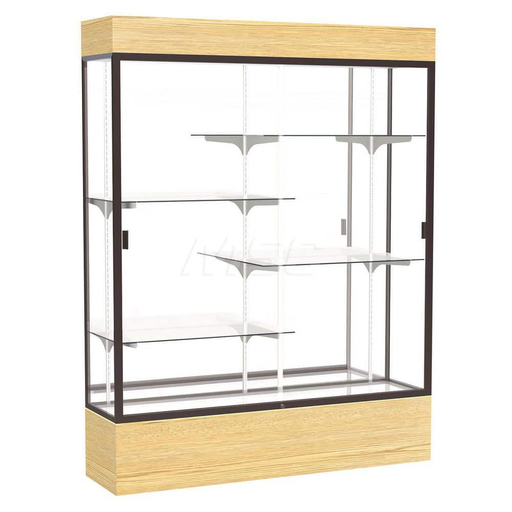 Bookcases; Color: Light Oak; Number of Shelves: 4; Width (Decimal Inch): 60.0000; Depth (Inch): 16; Material: Anodized Aluminum/Vinyl; Material: Anodized Aluminum/Vinyl