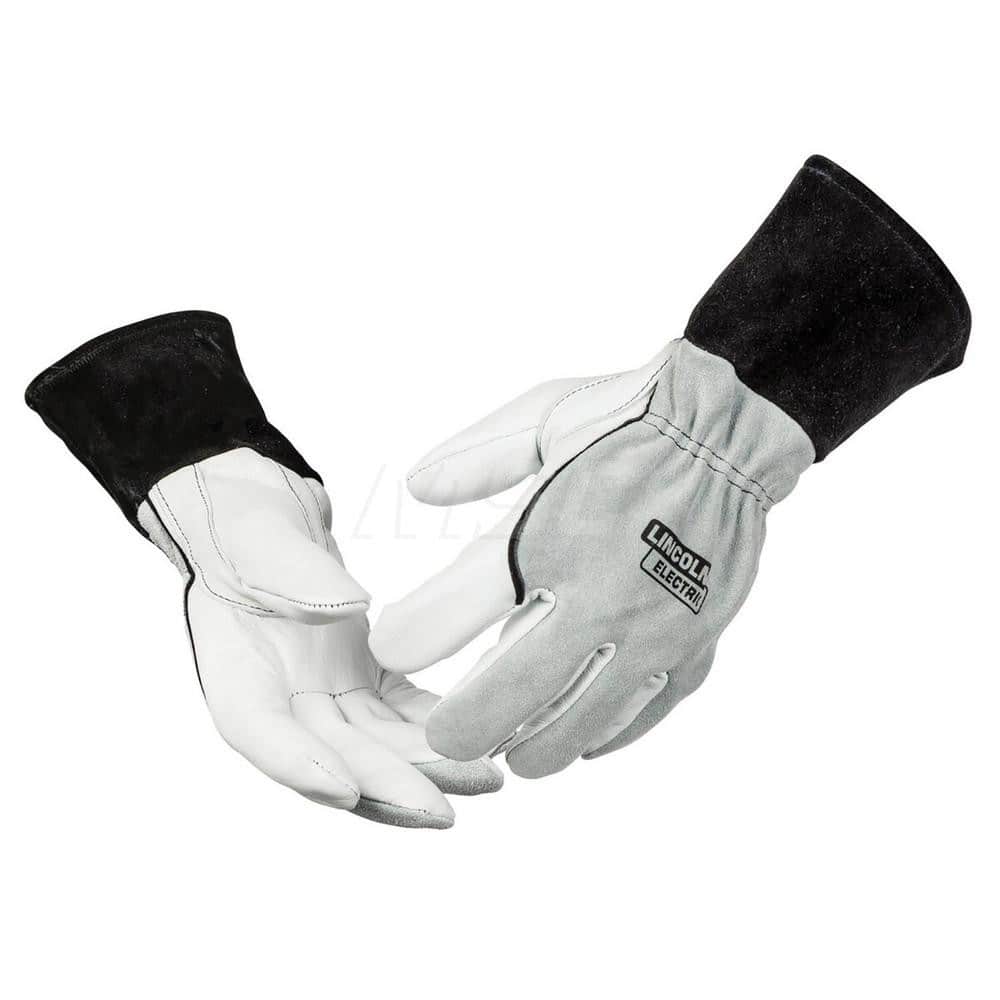 Welding Gloves: Size Large, Uncoated, MIG Welding Application Black & White, Uncoated Coverage, Textured Grip