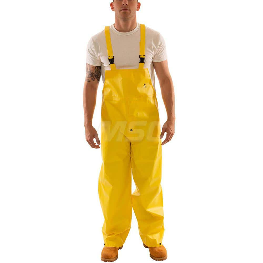 Bib Overalls: Size Small, PVC on Polyester Scrim Yellow, 28″ Inseam, Snaps Closure