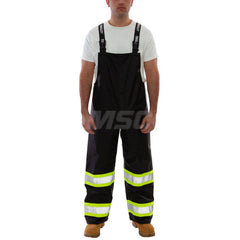 Non-Disposable Rain & Chemical-Resistant Bib Overalls: Waterproof, Fluorescent Yellow ™Green & Black, Polyurethane On 300D Polyester 29″ Inseam, Snaps Closure, 0