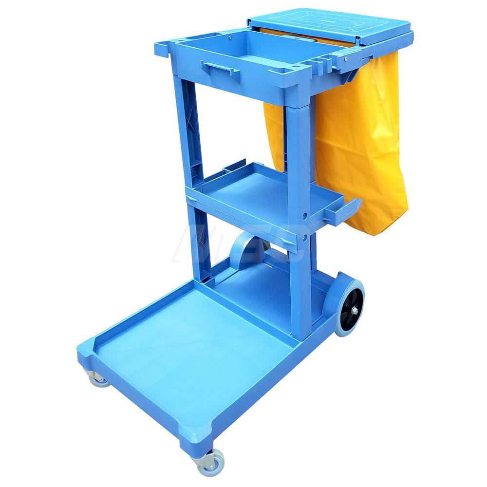 Janitor Carts & Caddies; Type: Janitor Cart, Maid Cart; Material: Heavy Duty Plastic; Width (Inch): 22; Length: 46.00; Length (Inch): 46.00; Color: Blue; Yellow; Height (mm): 38.375; Length (mm): 46.00; Height (Decimal Inch): 38.375; Number of Shelves: 3;
