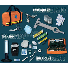 Emergency Prep Kits; Kit Type: Earthquake Survival	; Tornado; Hurricane; Container Type: Bag; Container Material: Nylon; Color: Orange