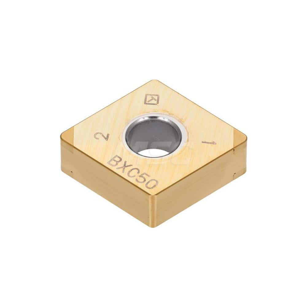 Turning Insert:  4QP-CNMA432 BXC50,  Polycrystalline Cubic Boron Nitride TiN Finish,  Neutral,  1/2″ Inscribed Circle,  0.0310″ Corner Radius,  80.0 &deg N/A Diamond,  Series  CNMA