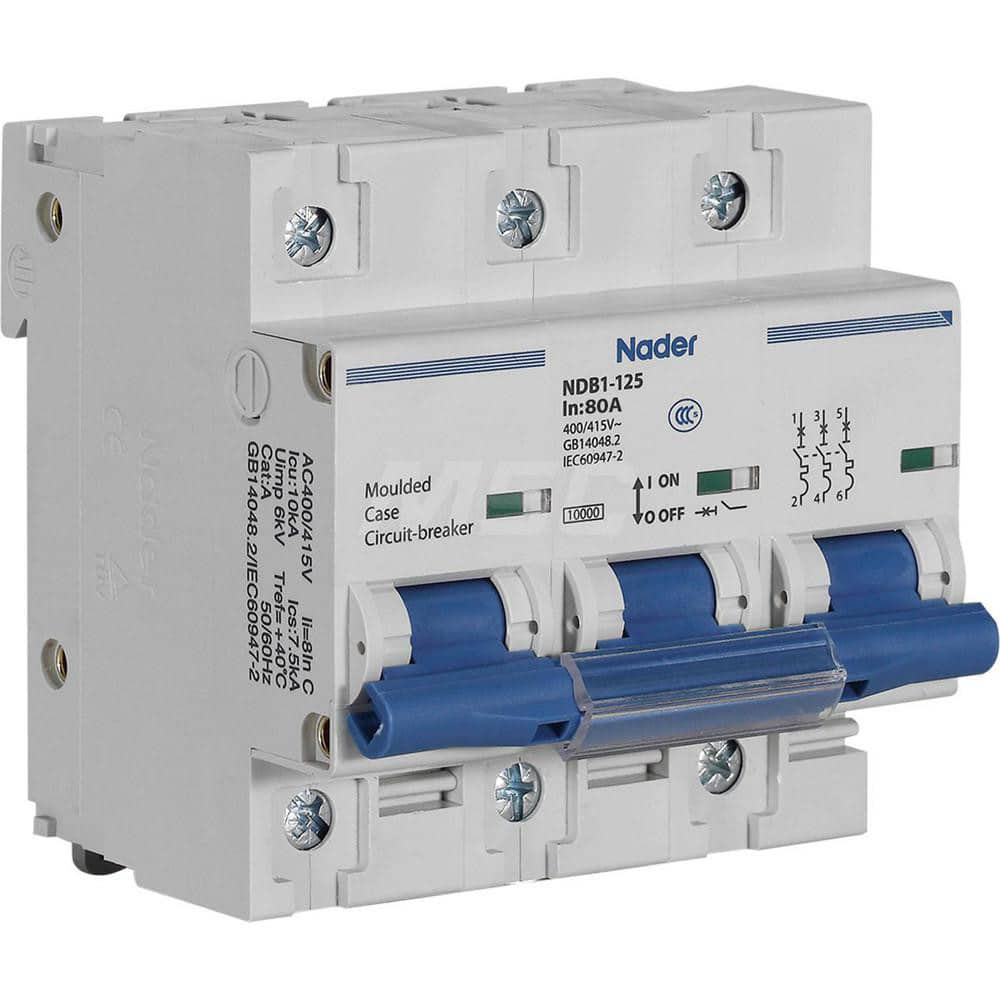 Circuit Breakers; Circuit Breaker Type: C60SP - Supplementary Protection; Milliamperage (mA): 80000; 80; Number of Poles: 3; Breaking Capacity: 10 kA; Tripping Mechanism: Thermal-Magnetic; Terminal Connection Type: Screw; Mounting Type: DIN Rail Mount; Vo