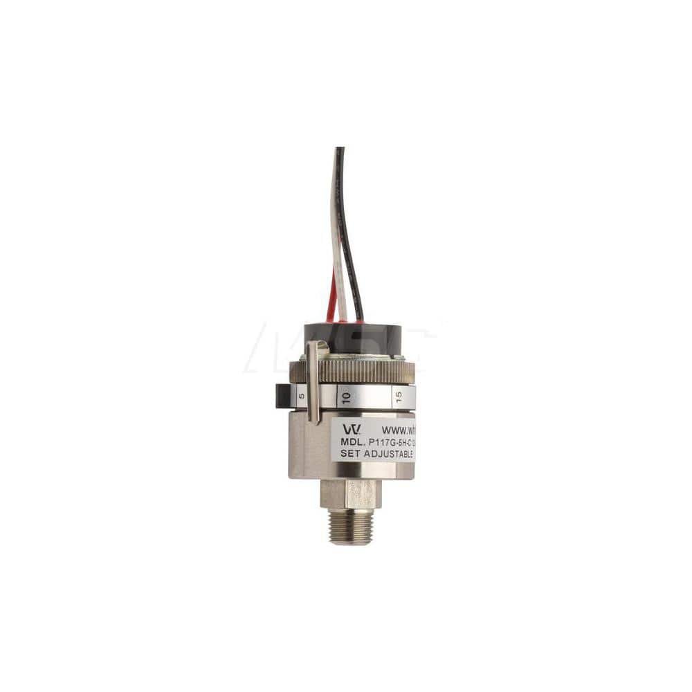 Pressure, Vacuum & Compound Switches; Type: Miniature Vacuum Switch; Thread Size: 1/8; Voltage: 250VAC / 30VDC; Thread Type: NPT Male; Amperage: 5.0000; Electrical Connection: Screw Terminals; Wetted Parts Material: 304 Stainless Steel; Repeatability: 2;