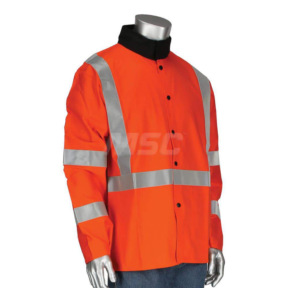 Jacket: Flame-Resistant & Welding, Size Large, Sateen Cotton Orange, Unisex, Snaps Closure, 24.75″ Chest, 1 Pocket